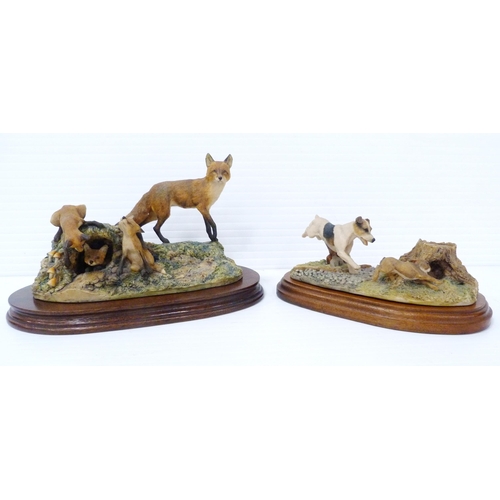 255 - Border Fine Arts figure group modelled as a fox and cubs, designed by David Geenty, on naturalistic ... 