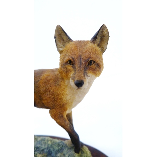 255 - Border Fine Arts figure group modelled as a fox and cubs, designed by David Geenty, on naturalistic ... 