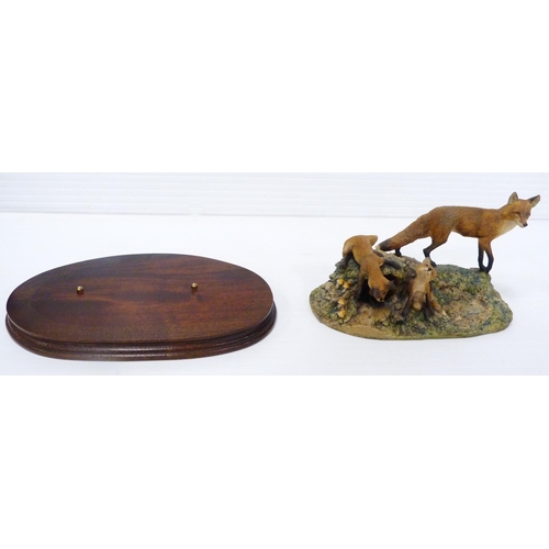 255 - Border Fine Arts figure group modelled as a fox and cubs, designed by David Geenty, on naturalistic ... 