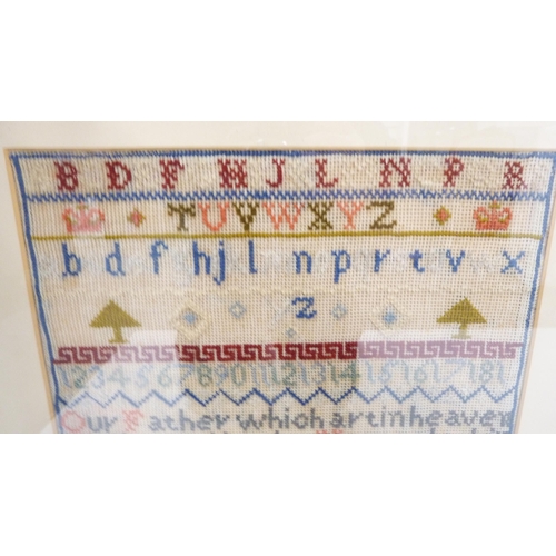 314 - Victorian needlepoint sampler worked by Margaret Thwane, 1894, with stitched alphabet above the Lord... 