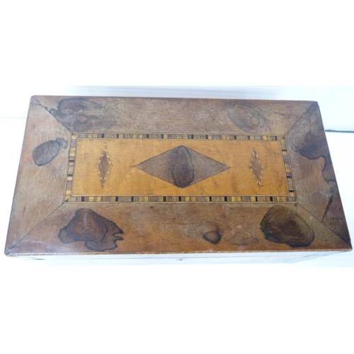 221 - Victorian specimen wood and marquetry inlaid writing slope, the hinged top opening to reveal a toole... 