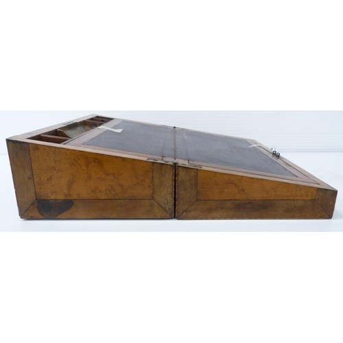 221 - Victorian specimen wood and marquetry inlaid writing slope, the hinged top opening to reveal a toole... 