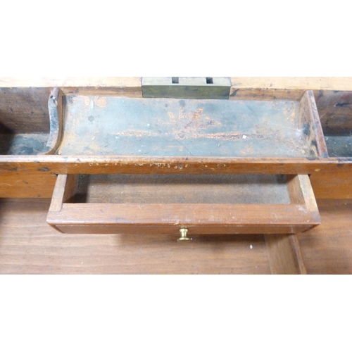 221 - Victorian specimen wood and marquetry inlaid writing slope, the hinged top opening to reveal a toole... 