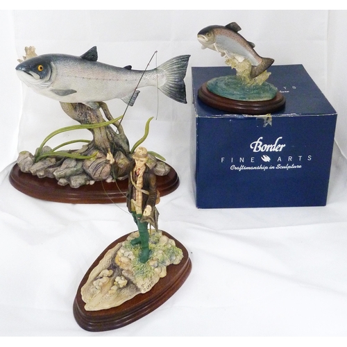 257 - Border Fine Arts limited edition figure, 'King of the River', modelled as a salmon fixed to an under... 