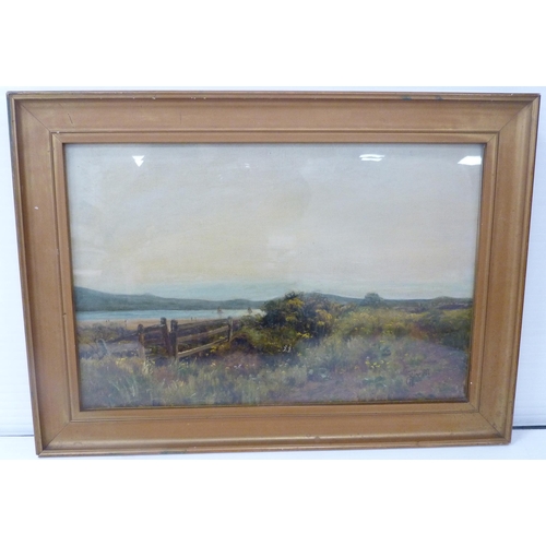 356 - George Wright of Annan (Scottish, 1852 - 1916)Gorse Bush by the SolwaySigned, oil on canvas, 29cm x ... 