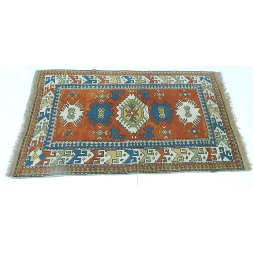 389 - Turkish (Anatolian region) hand-knotted rug decorated all over with geometric medallions, motifs and... 