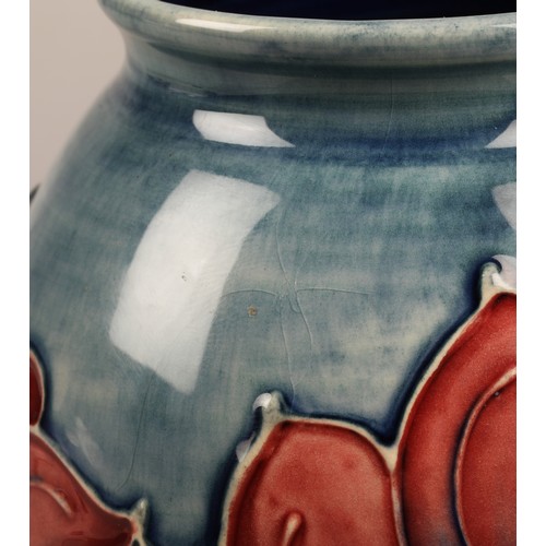 6 - Moorcroft pottery vase of baluster form, pale blue ground in the anemone pattern, impressed marks wi... 