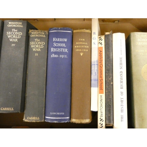 62 - School Histories & Registers.  9 various vols.; also Churchill, The Second World War, ... 