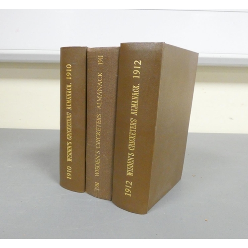 71 - WISDEN.  Three Cricketers' Almanacks rebound in brown cloth. 1910 without wrappers; 1911 w... 