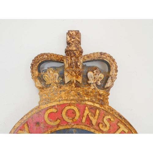 343 - 1930s painted cast iron County Constabulary circular wall plaque, with central rose beneath crown. H... 