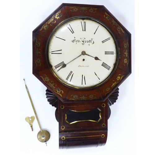 194 - George Scott of Dundee19th century Scottish mahogany single fusée drop dial wall clock, the named di... 