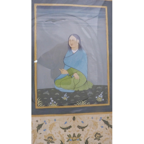 271 - 19th Century Mughal SchoolGuru in prayer poseGouache, 17cm x 12cm, within a floral backing, framed a... 