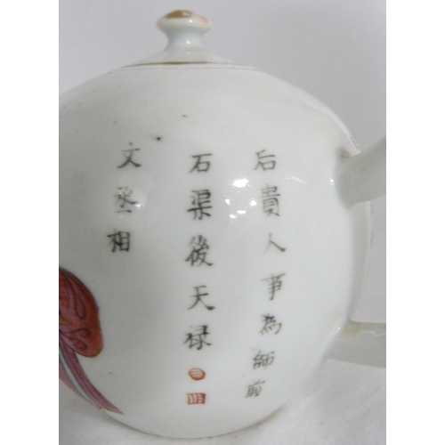 273 - Chinese Wu Shuang Pu (Table of Peerless Heroes) globular-shaped porcelain teapot of small form, deco... 