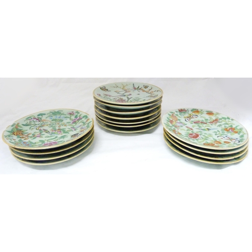 280 - Group of fifteen near-matching Cantonese famille rose porcelain plates, c. mid-19th century (Qing Dy... 