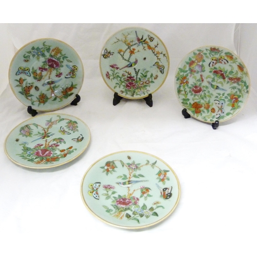 280 - Group of fifteen near-matching Cantonese famille rose porcelain plates, c. mid-19th century (Qing Dy... 