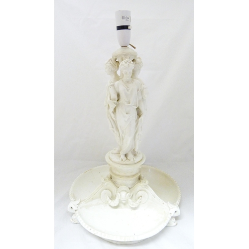 228 - In the Manner of Minton19th century blanc de chine glazed figural table lamp modelled as the Three G... 