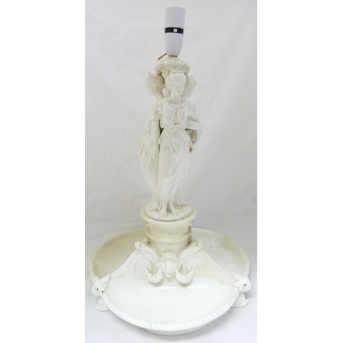 228 - In the Manner of Minton19th century blanc de chine glazed figural table lamp modelled as the Three G... 