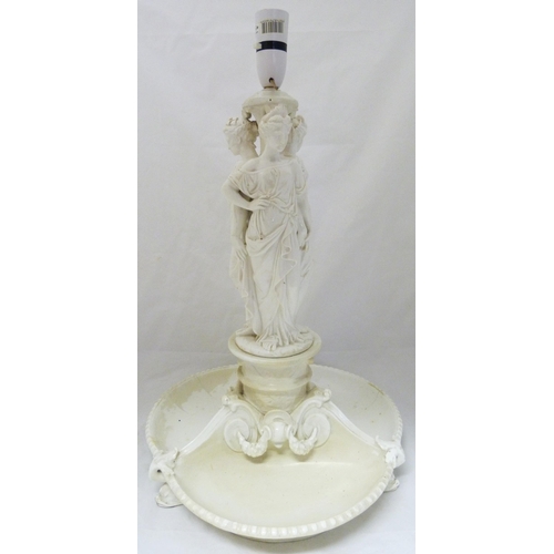 228 - In the Manner of Minton19th century blanc de chine glazed figural table lamp modelled as the Three G... 