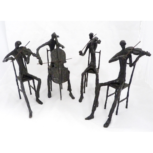 378 - After Alberto Giacometti (Italian)Modernist bronzed string quartet modelled as seated musicians play... 