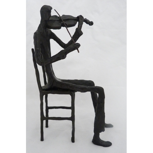 378 - After Alberto Giacometti (Italian)Modernist bronzed string quartet modelled as seated musicians play... 