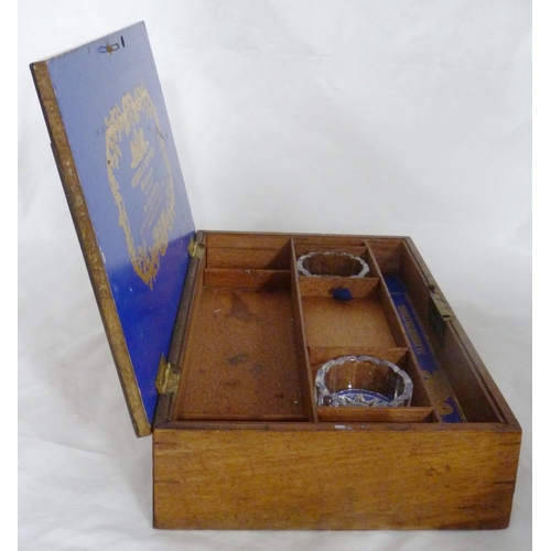 213 - Winsor & Newton mahogany artist's paint box, 19th century, the hinged cover with gilt printed la... 