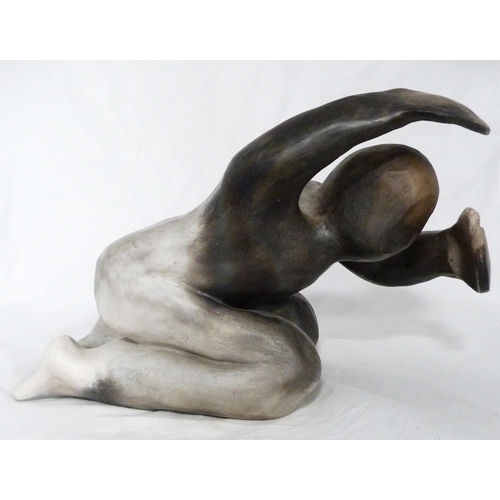 379 - Pam Thomas (English, Contemporary)'Hiding'Abstract nude smoke-fired ceramic sculpture, 20cm high.... 