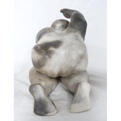 379 - Pam Thomas (English, Contemporary)'Hiding'Abstract nude smoke-fired ceramic sculpture, 20cm high.... 