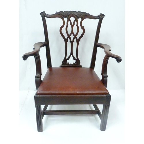 430 - George III Chippendale-style mahogany carver armchair with acanthus top rail and scroll terminals, c... 