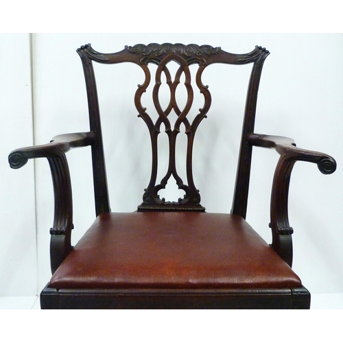 430 - George III Chippendale-style mahogany carver armchair with acanthus top rail and scroll terminals, c... 