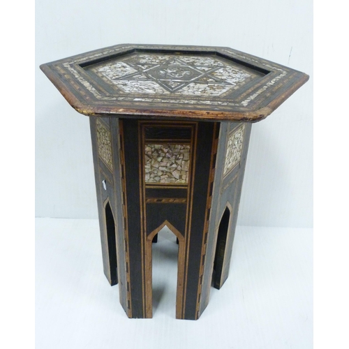 432 - Islamic specimen marquetry inlaid octagonal table, c. early 20th century, the top with marquetry cro... 