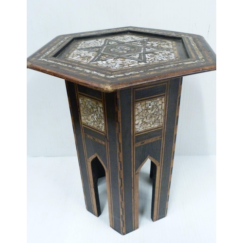 432 - Islamic specimen marquetry inlaid octagonal table, c. early 20th century, the top with marquetry cro... 