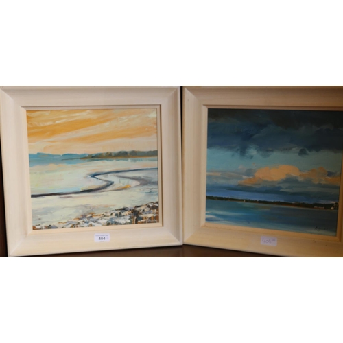 404 - PENELOPE ANSTICE, View to Tentsmuir from Broughty Ferry and Kingoodie, two oil paintings on board, s... 