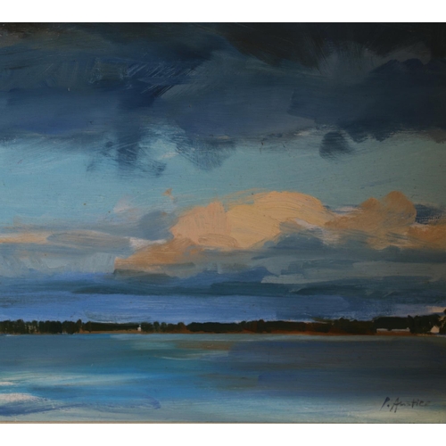 404 - PENELOPE ANSTICE, View to Tentsmuir from Broughty Ferry and Kingoodie, two oil paintings on board, s... 