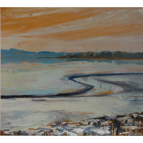 404 - PENELOPE ANSTICE, View to Tentsmuir from Broughty Ferry and Kingoodie, two oil paintings on board, s... 