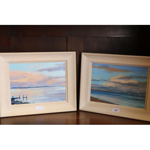 406 - PENELOPE ANSTICE, Monifeith I and II, two oil paintings on board, signed, 21cm x 29cm, frame 33cm x ... 