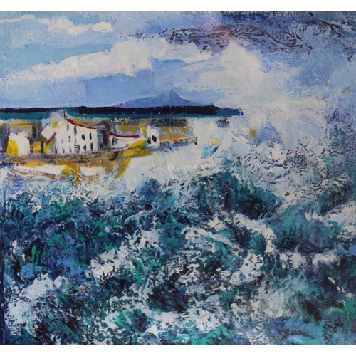 410 - 20TH CENTURY SCHOOL, crashing waves, acrylic, unsigned, 34cm x 35cm, frame 60cm x 61cm.