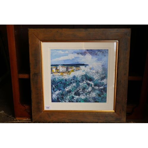 410 - 20TH CENTURY SCHOOL, crashing waves, acrylic, unsigned, 34cm x 35cm, frame 60cm x 61cm.