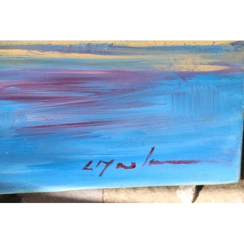 418 - LYN ? two beach scenes, oil on canvas, one signed lower right, 60cm x 121cm. (2)