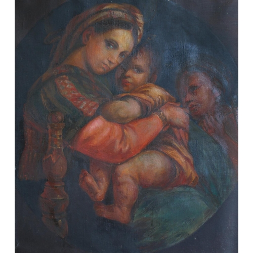 420 - 20TH CENTURY SCHOOL, Madonna and child, oil on canvas, unsigned, 73cm x 80cm, frame 89cm x 84cm.