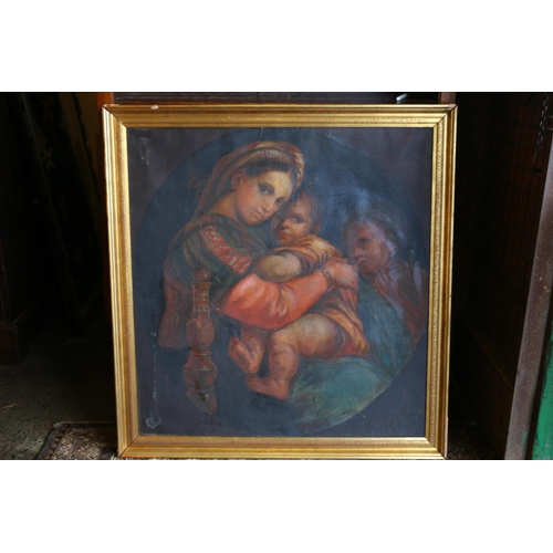 420 - 20TH CENTURY SCHOOL, Madonna and child, oil on canvas, unsigned, 73cm x 80cm, frame 89cm x 84cm.