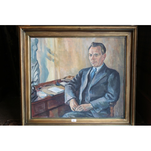 421 - E VARDUND, portrait of a gentleman seated at desk, oil painting on canvas, signed and dated 1938 low... 