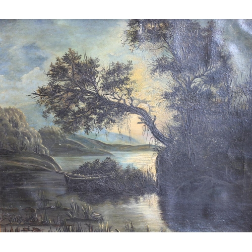 432 - 20TH CENTURY SCHOOL, nocturne landscape scene, oil painting, unsigned, 56cm x 67cm, frame 69cm x 81c... 