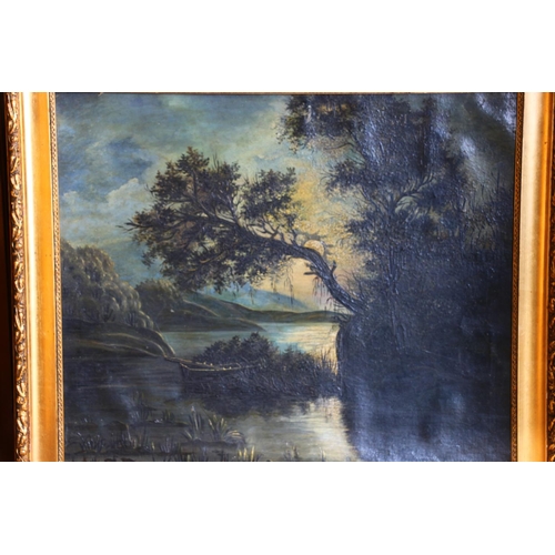 432 - 20TH CENTURY SCHOOL, nocturne landscape scene, oil painting, unsigned, 56cm x 67cm, frame 69cm x 81c... 