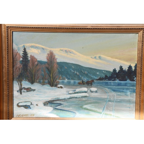 433 - Four Norwegian School oil paintings including one signed J KLOVEN and three signed 'BROMSTAD', the l... 