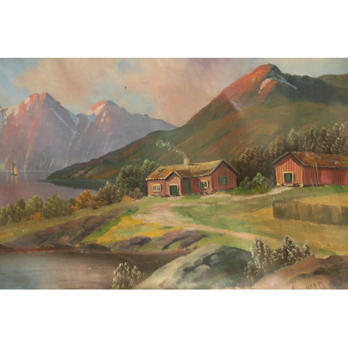 434 - Five Norwegian School oil paintings, the largest frame 61cm x 72cm. (5)