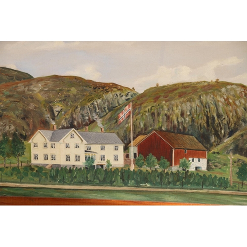 434 - Five Norwegian School oil paintings, the largest frame 61cm x 72cm. (5)