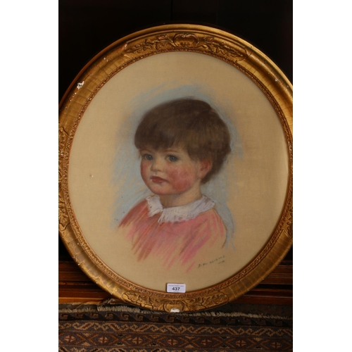 437 - S M WIENS, bust length portrait of a young boy, pastel, signed and dated 1918 lower right, 53cm x 43... 