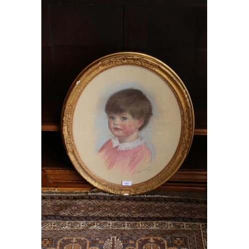 437 - S M WIENS, bust length portrait of a young boy, pastel, signed and dated 1918 lower right, 53cm x 43... 