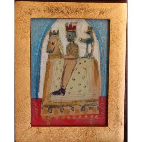 442 - MORAG MUIR, The Kings Horse, acrylic painting on board, unsigned, 8cm x 6cm, frame 10.5cm x 8.5cm.