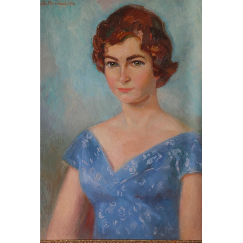 458 - RUTH MOORWOOD, bust length portrait of a seated lady, oil painting on canvas, signed and dated 1960 ... 